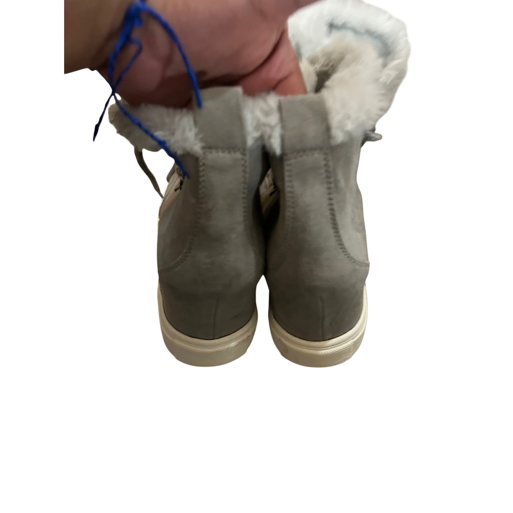 Grey Faux Fur Wedge Sneakers Women's Size 10 Winter Boots Cozy Lace Up - Picture 6 of 6